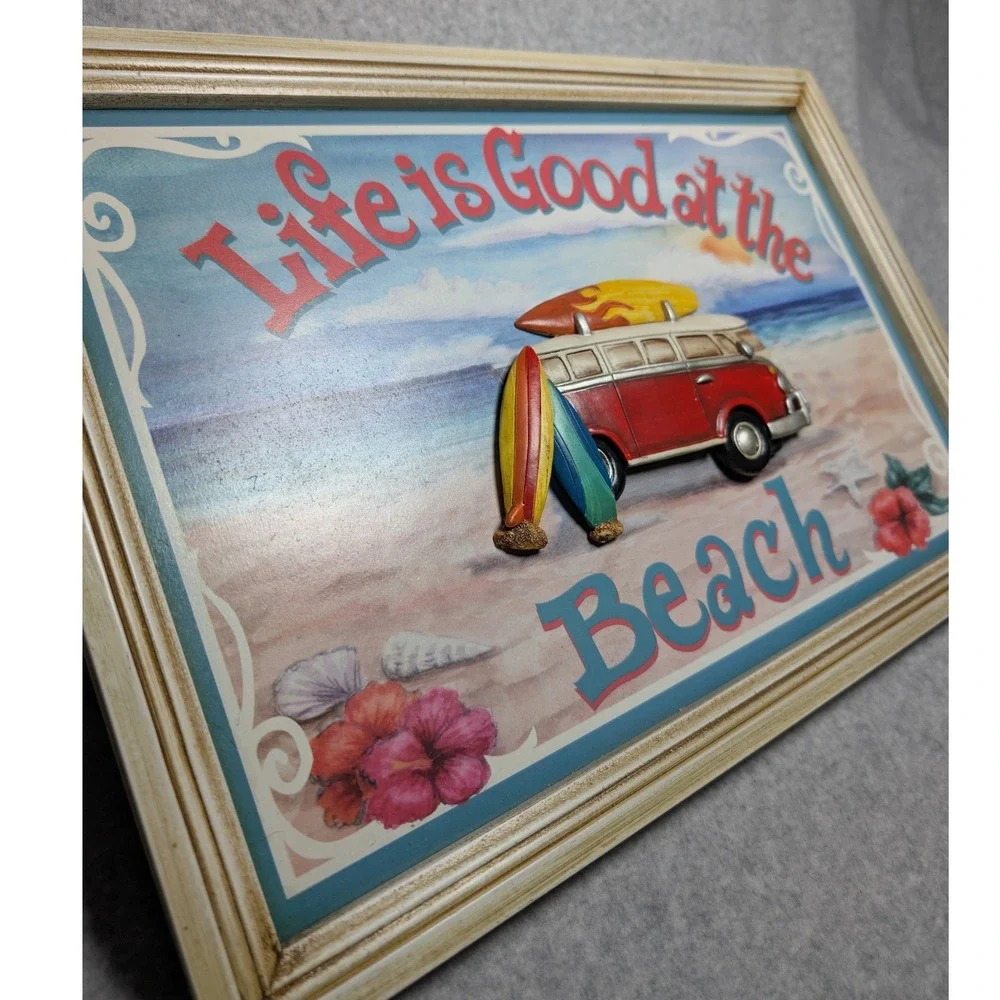 Beachcombers Life is Good at the Beach 3D Wood Sign VW Bus Art‎ Surf Decor